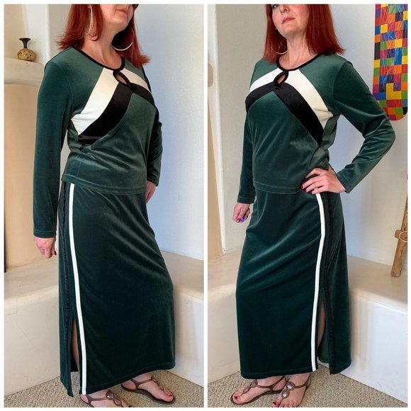 Ultra Flirt Pants - Vintage 90s Velvet Varsity Stripe Skirt Top Set